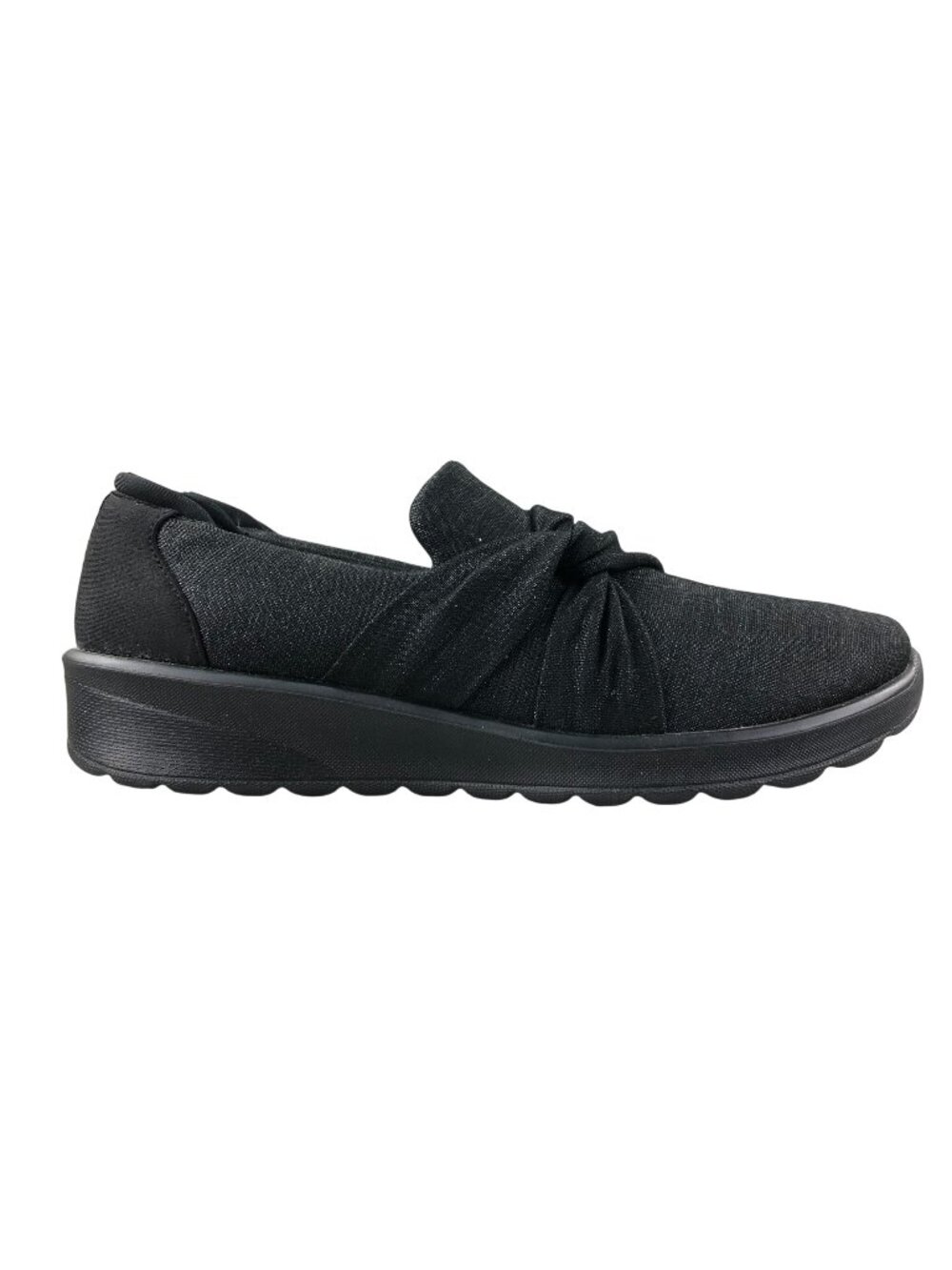 BZees Women's Size 7.5M Glimmer Black Fabric Closed Toe Twisted Knot Shoes